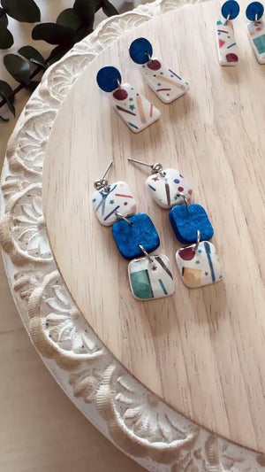 Trapezoid School Supplies Print Polymer Clay Dangle Earrings